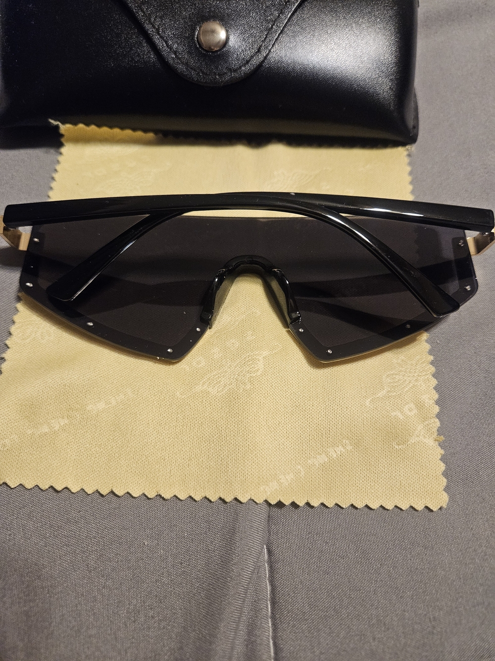Gold-Trim Black Shield Sunglasses - Women Accessories - Picture 7 of 8